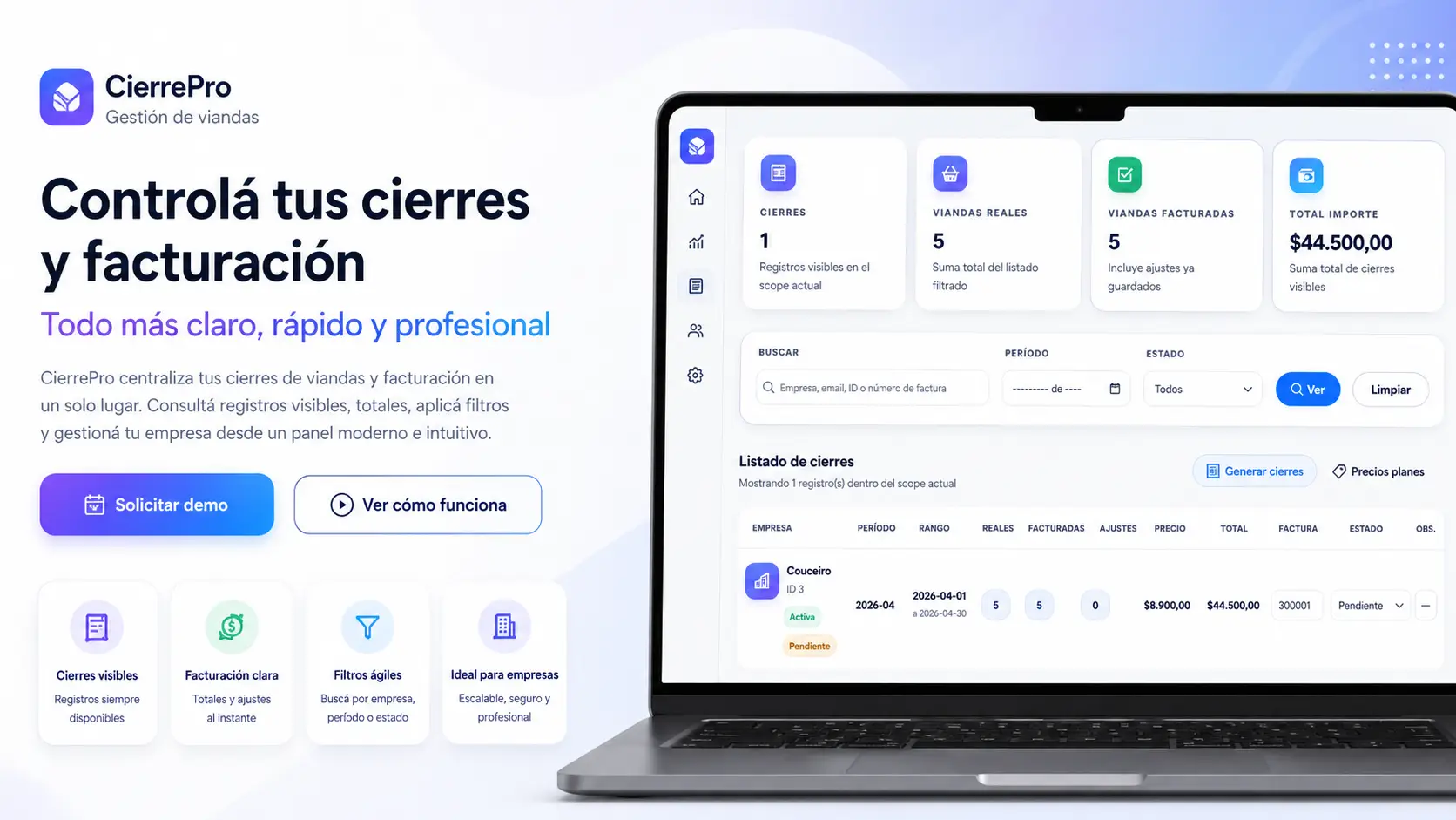 Facturación y cierres del software